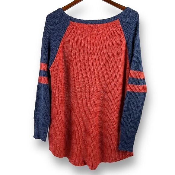 Military Hippie M Relaxed Fit Pullover Knit Sweater Rust Orange Blue Slouchy - Picture 2 of 7